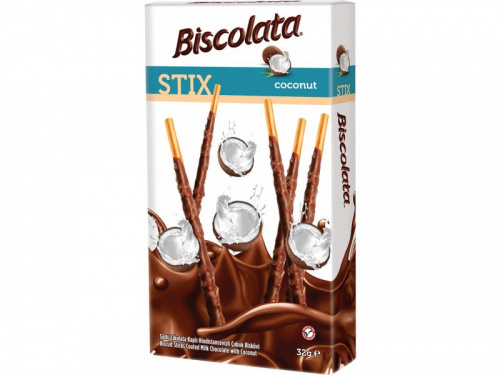 Палочки бисквит. "Biscolata" покрытые мол.шок. с кокос. стружкой 32гр.