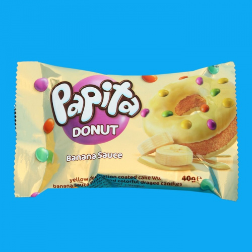 Кекс "PAPITA DONUT" с какао глаз., банановой начин. и цвет. драже. 40гр.  