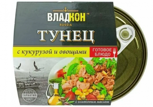 Тунец желтоперый с кукурузой и овощами в масле 160г (Владкон) 
